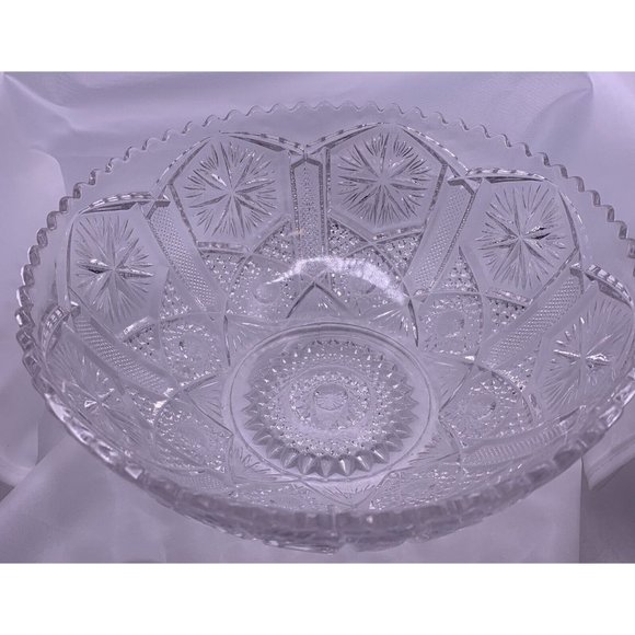 Clear Pressed Glass Serving Dish Bowl Sawtooth Edge - 7.75 " - Picture 1 of 6